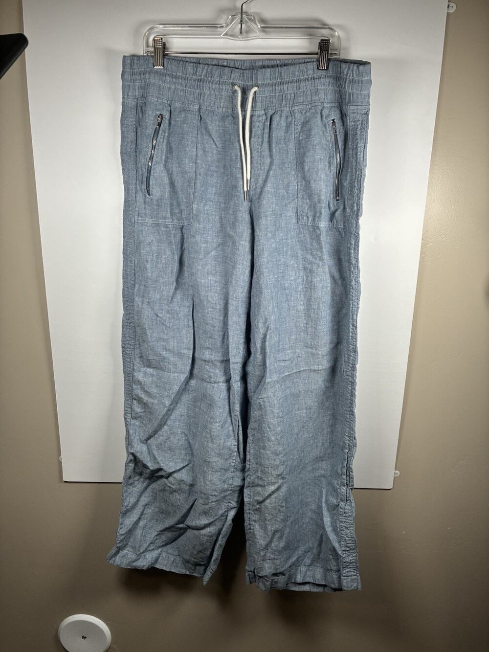 Athleta Cabo Linen Wide Leg Pants Women’s Size 16 Tall Blue Pull On